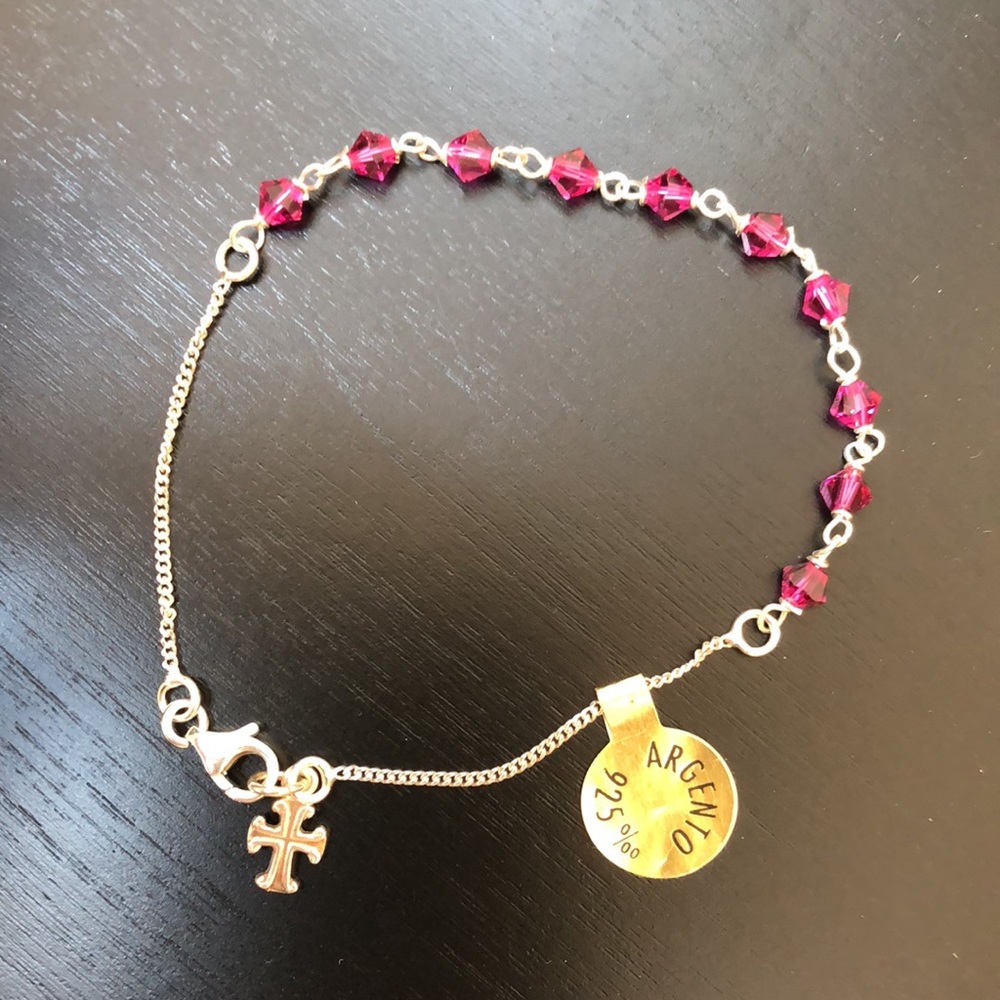 NEW Argento 925 Sterling Silver, fuchsia crystal bracelet